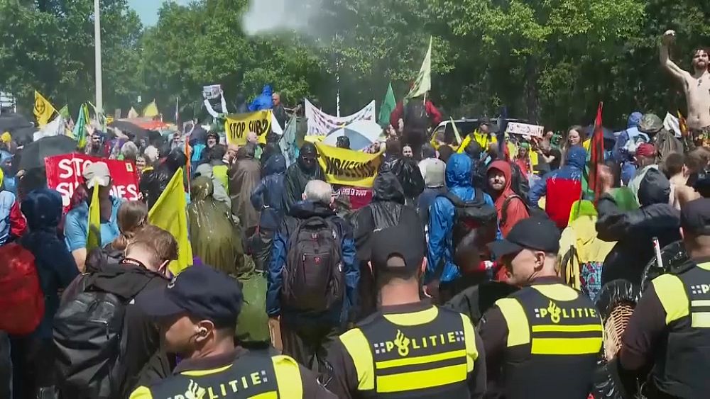 Fosil yakıtlı sübvansiyonlarını kınayan iklim protestocuları Lahey’de otoyolları kapatıldı